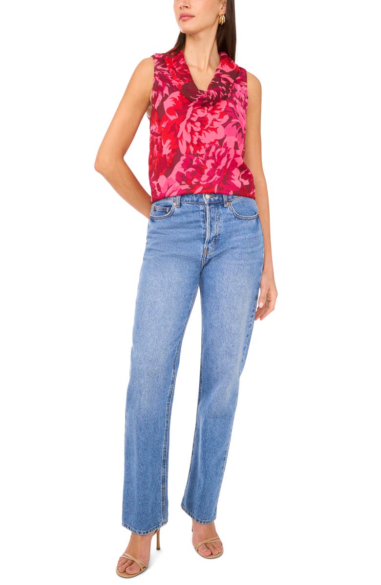 Vince Camuto Floral Print Cowl Neck Sleeveless Top, Alternate, color, Merlot Red