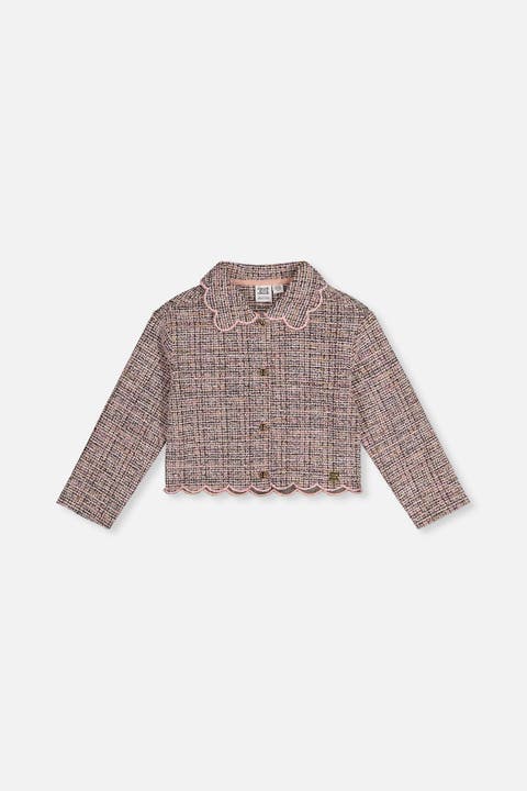 Jacquard Knit Scalloped Collar Button Front Short Jacket
