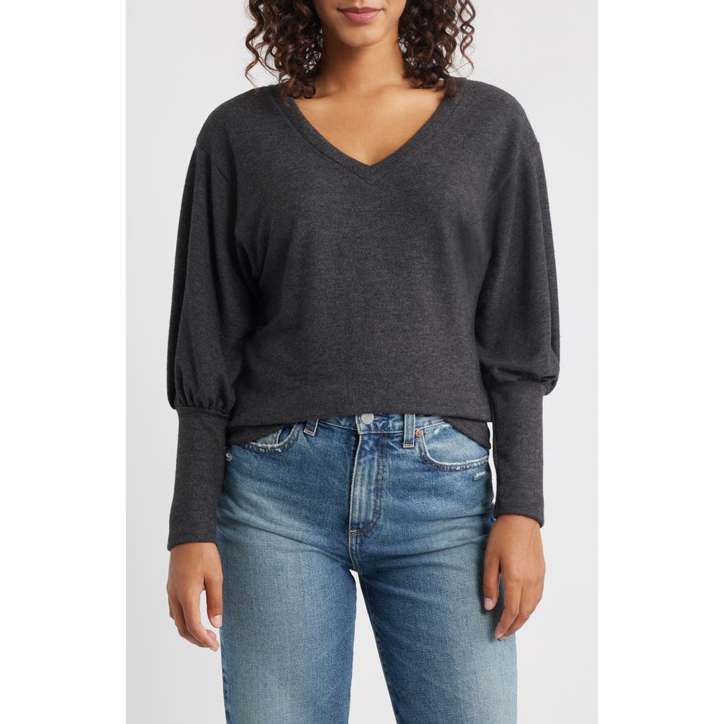 Loveappella Brushed Jersey Top In Gray
