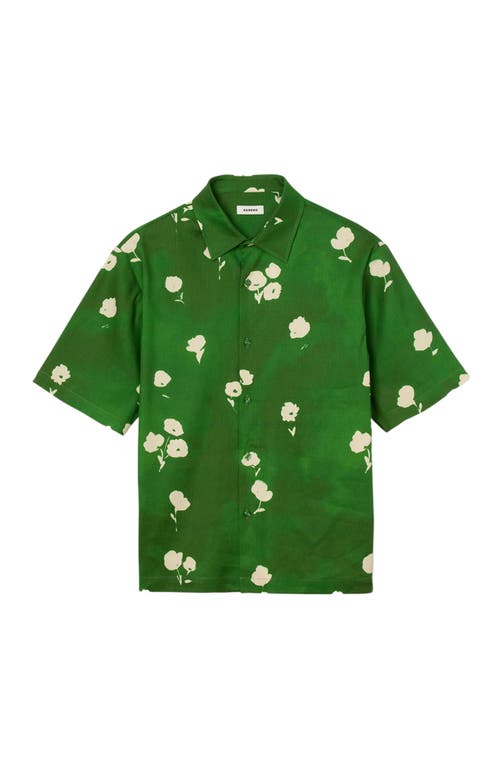 Sandro Mens Lime Floral-print Regular-fit Stretch Linen-blend Shirt In Green