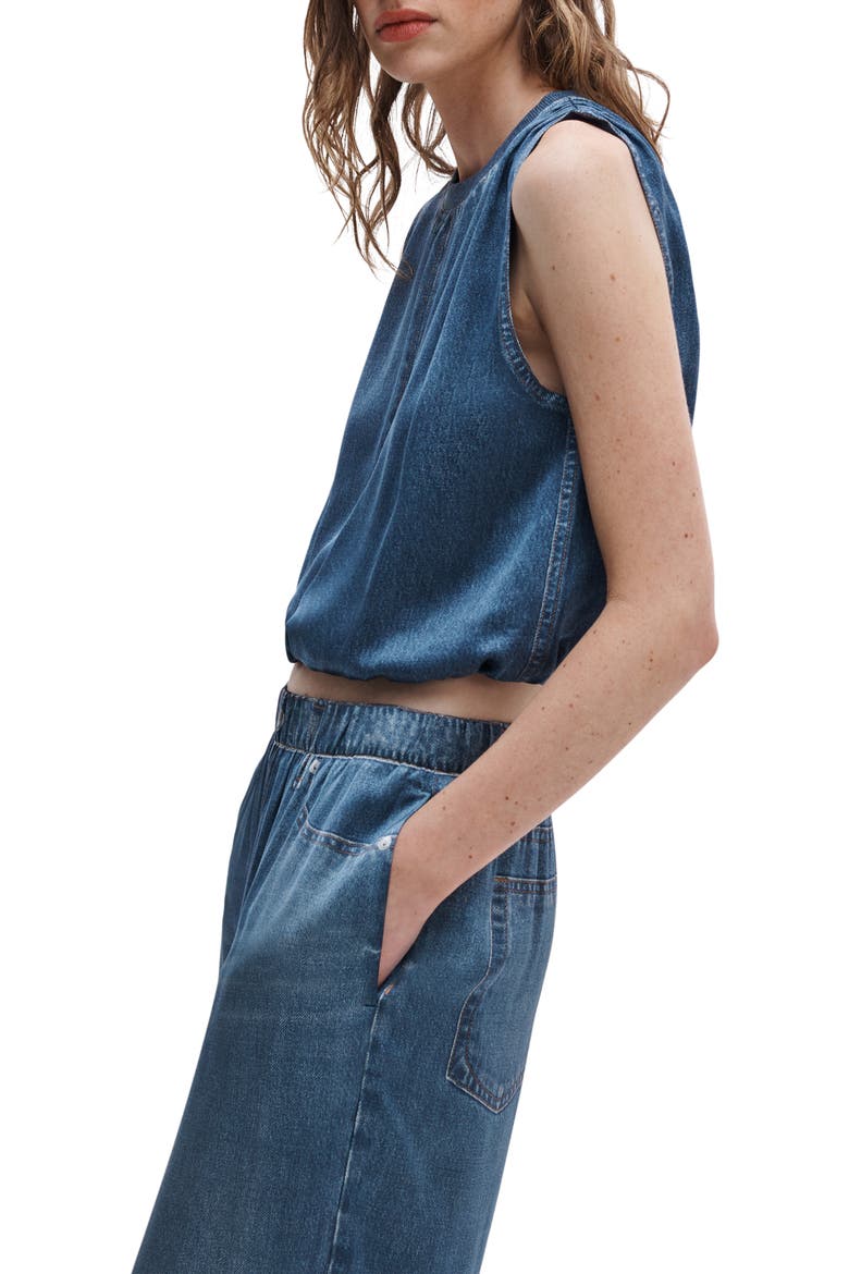 rb Miramar Satin Mica Sleeveless Crop Bubble Top, Alternate, color, JASPER