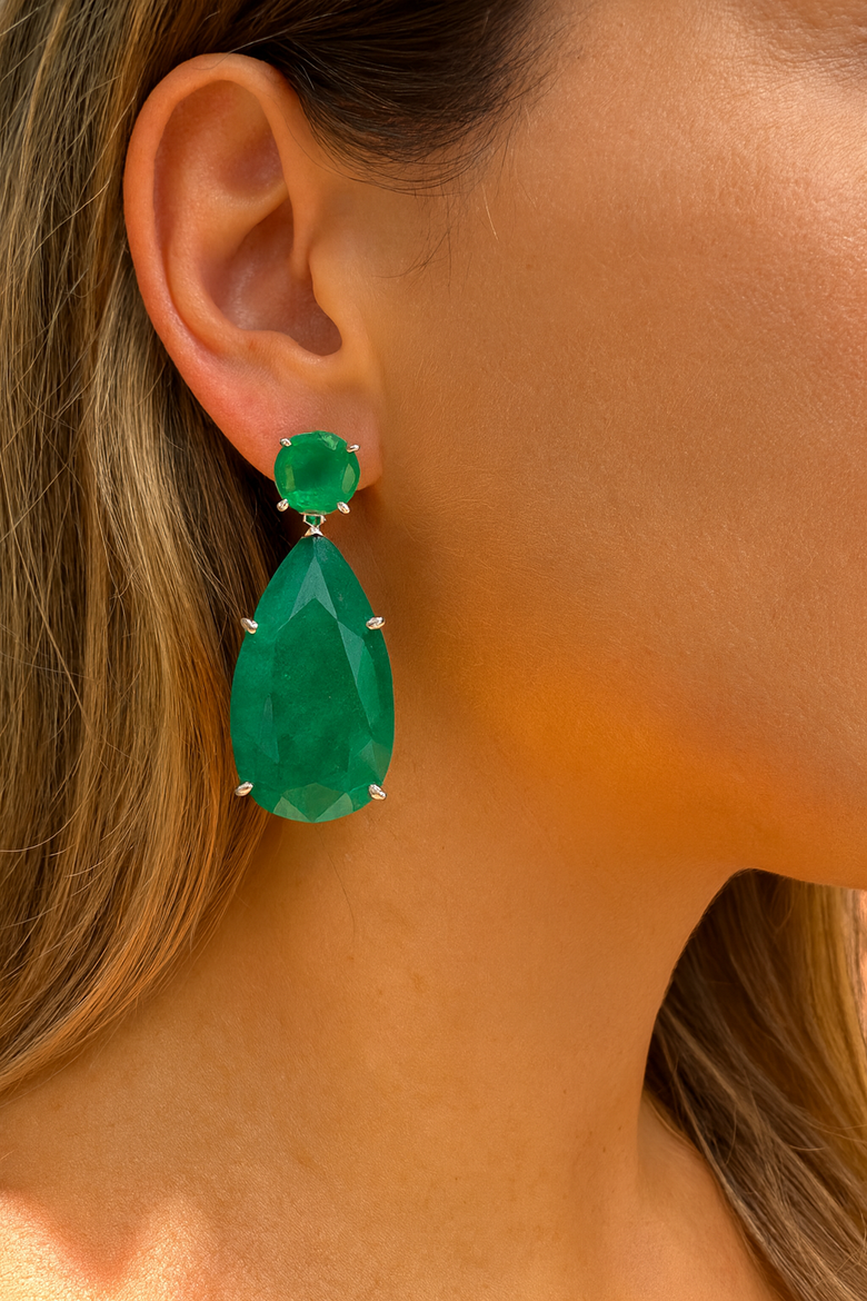 emerald pear drop earrings, Alternate, color, green