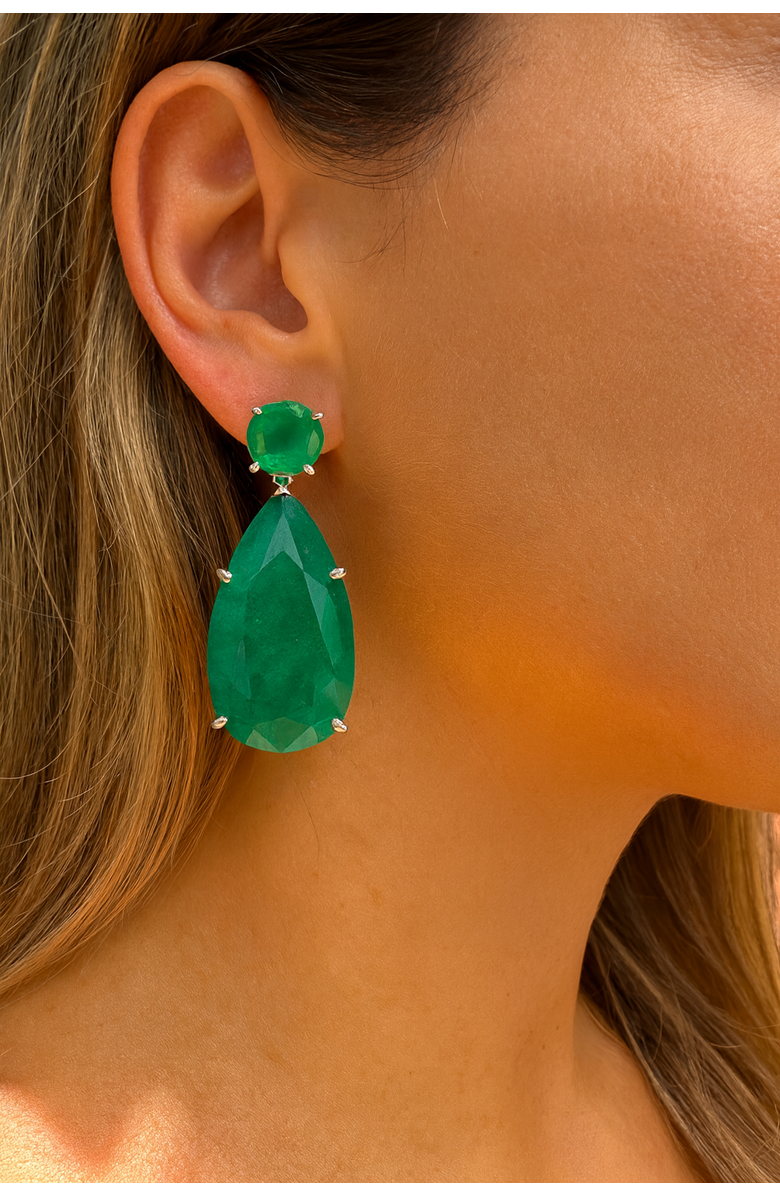 Gemma Azzurro emerald pear drop earrings, Alternate, color, Green