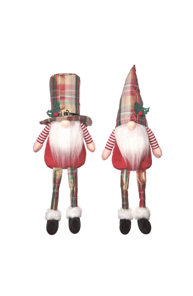 Transpac Christmas Plush Plaid Hat Gnome Sitter Set of Two Decorations, Main, color,