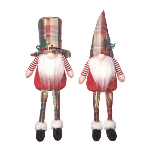 Christmas Plush Plaid Hat Gnome Sitter Set of Two Decorations