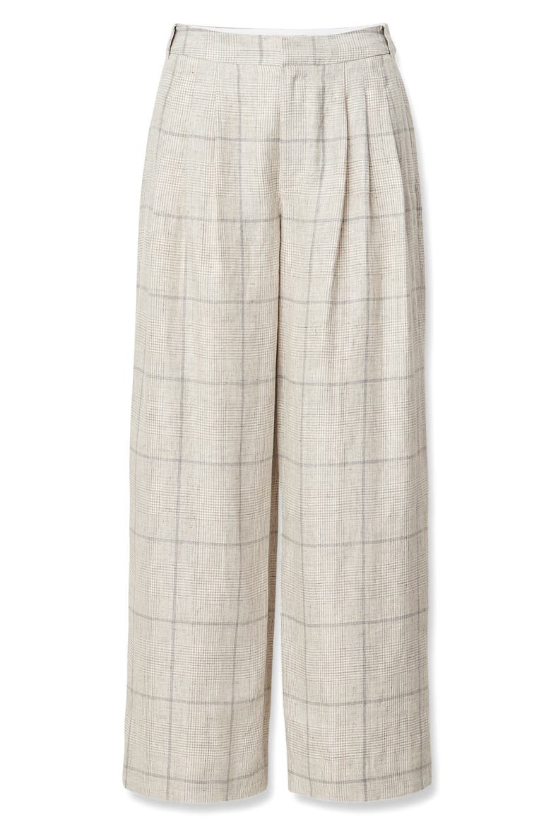 Chappel Plaid Wide Leg Linen Pant, Main, color, WHITE MULTI