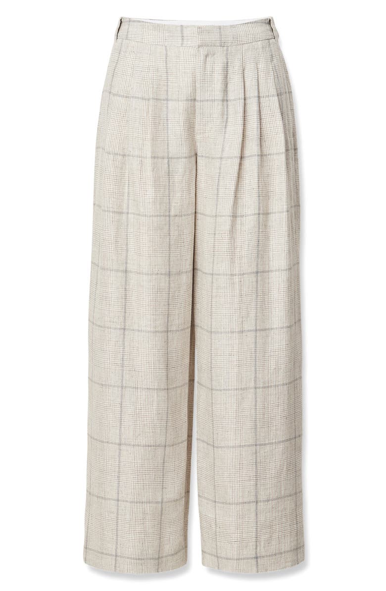 rag & bone Chappel Plaid Wide Leg Linen Pant, Main, color, White Multi