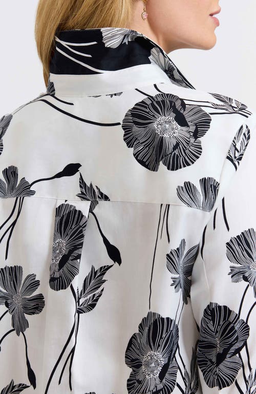 Foxcroft Agnes Poppy Print Three-quarter Sleeve Popover Top