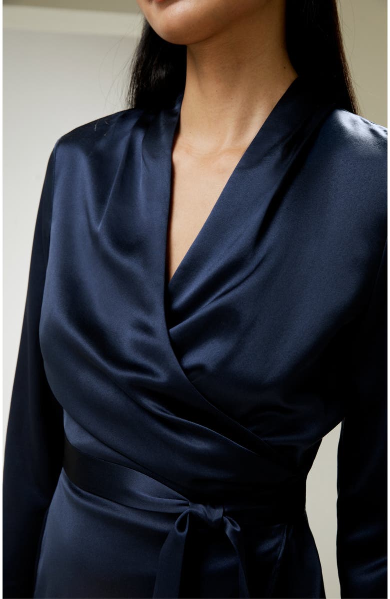 Lilysilk Silk Wrap Blouse, Alternate, color, Navy Blue