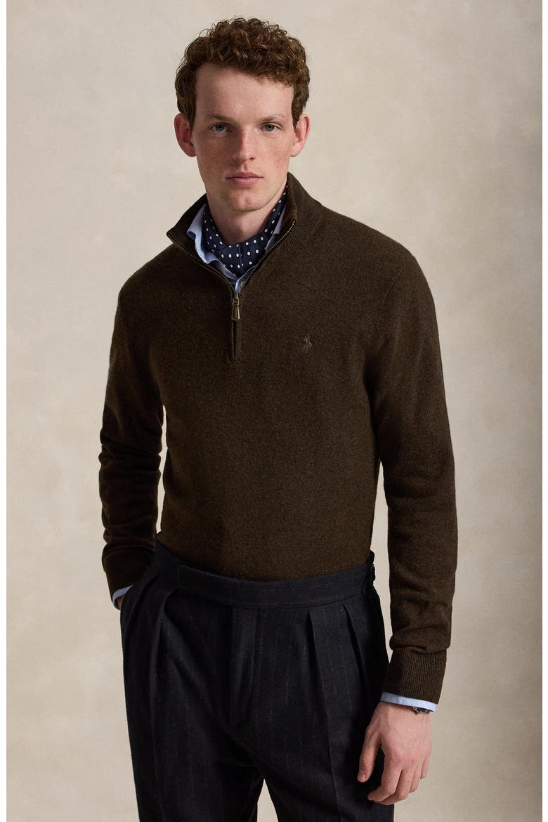 Regular Fit Wool Quarter Zip Sweater, Alternate, color, BROWN