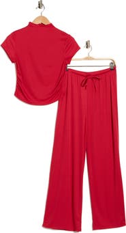 Madden Girl Funnel Neck Short Sleeve Top & Pants Set