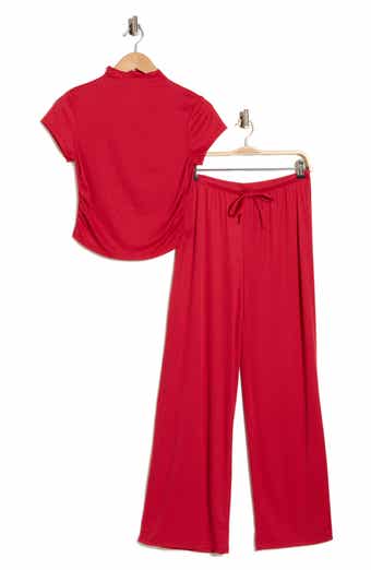 Madden Girl Funnel Neck Short Sleeve Top & Pants Set