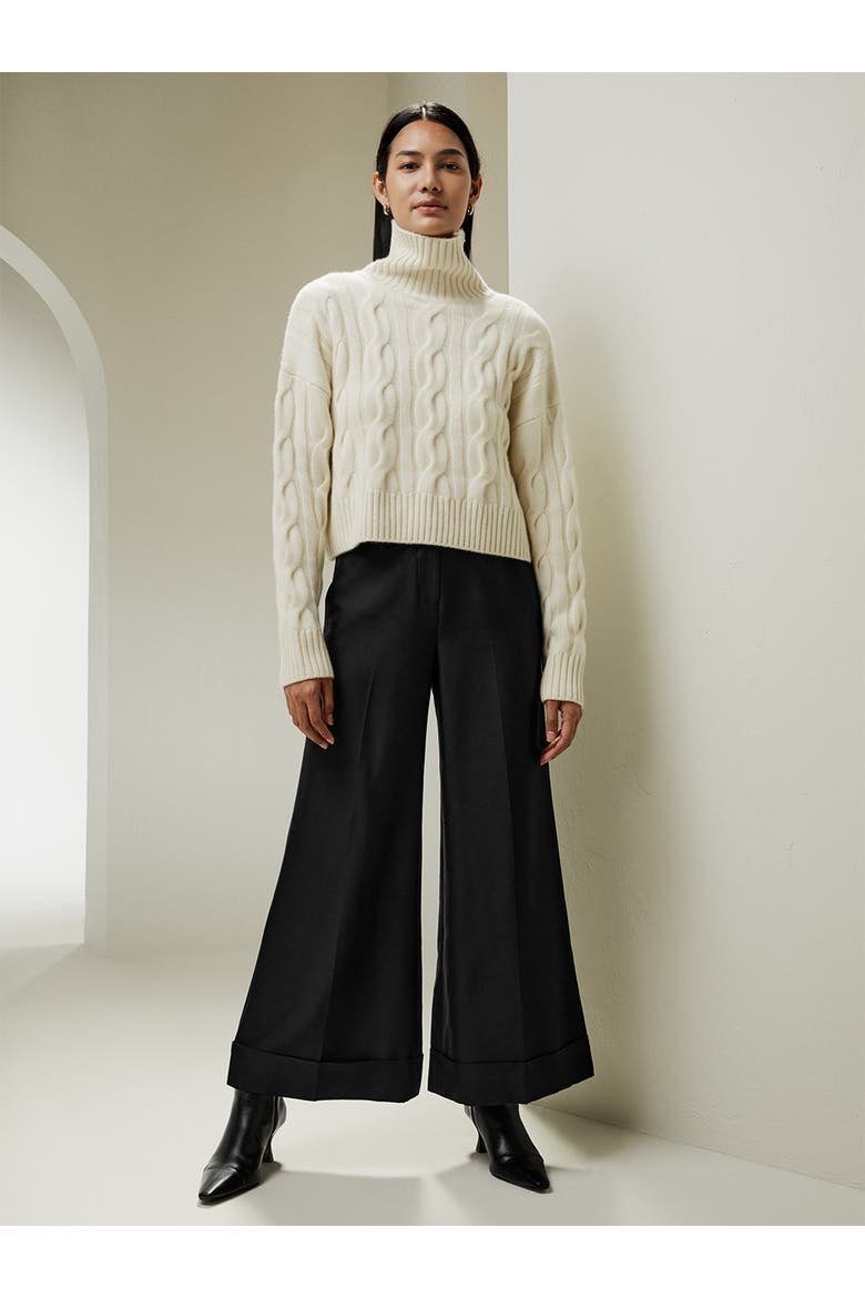 Women's Cable Knit Cashmere Turtleneck Sweater, Alternate, color, White