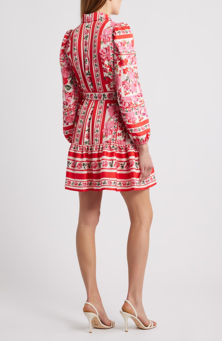 Anne Klein Tiered Tie Waist Long Sleeve Dress, Alternate, color, Poppy Multi