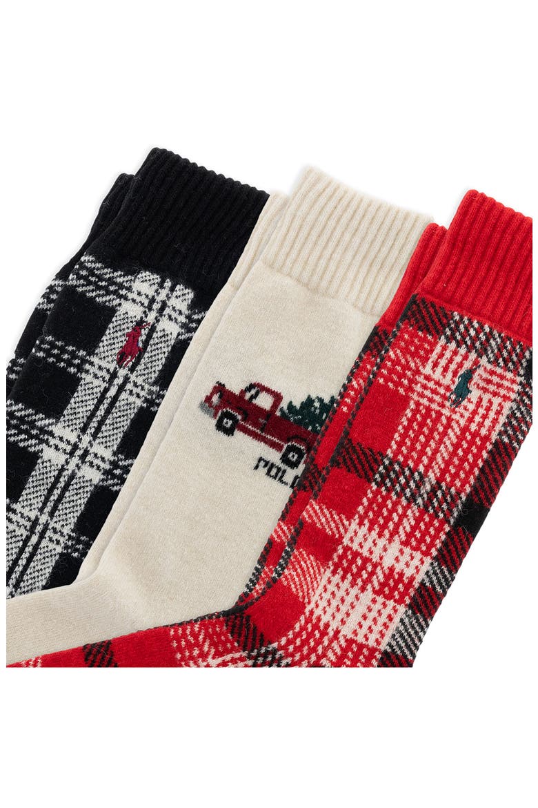 Truck & Plaid Assorted 3-Pack Wool Blend Crew Socks Gift Box, Alternate, color, BAST