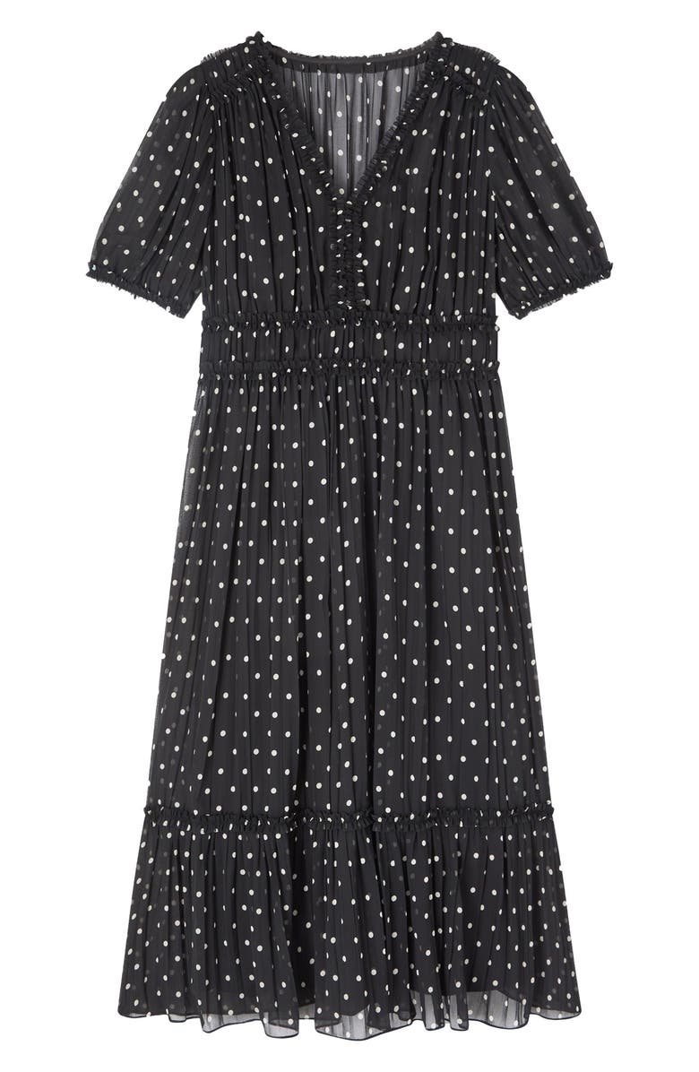 LK Bennett Gigi Polka Dot Short Sleeve Pleated Chiffon Midi Dress, Alternate, color, 