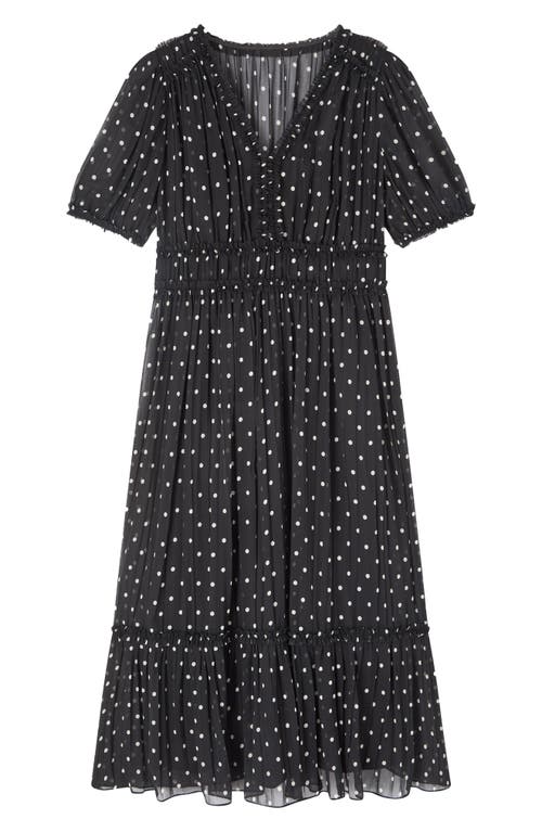 Lk Bennett Gigi Polka Dot Short Sleeve Pleated Chiffon Midi Dress In Black