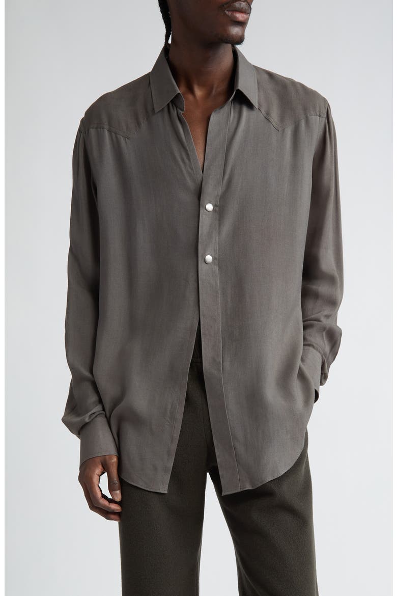 Gender Inclusive Modal & Cashmere Snap-Up Shirt, Main, color, BLACK OLIVE