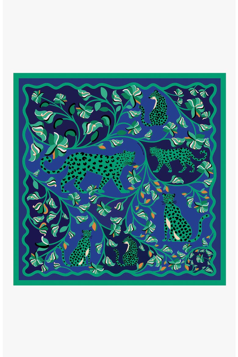 Double Sided Silk Scarf Of Leopards In The Verdant Wild, Main, color, Green