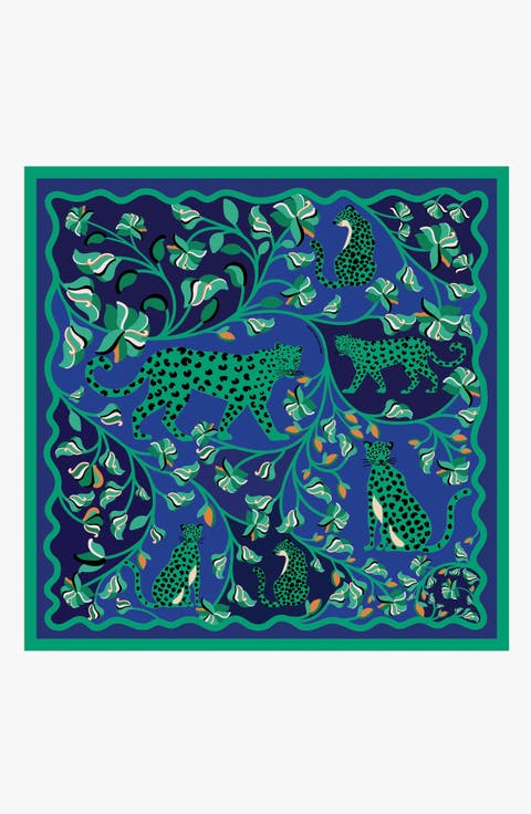 Double Sided Silk Scarf Of Leopards In The Verdant Wild