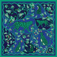 Jessie Zhao New York Double Sided Silk Scarf Of Leopards In The Verdant Wild