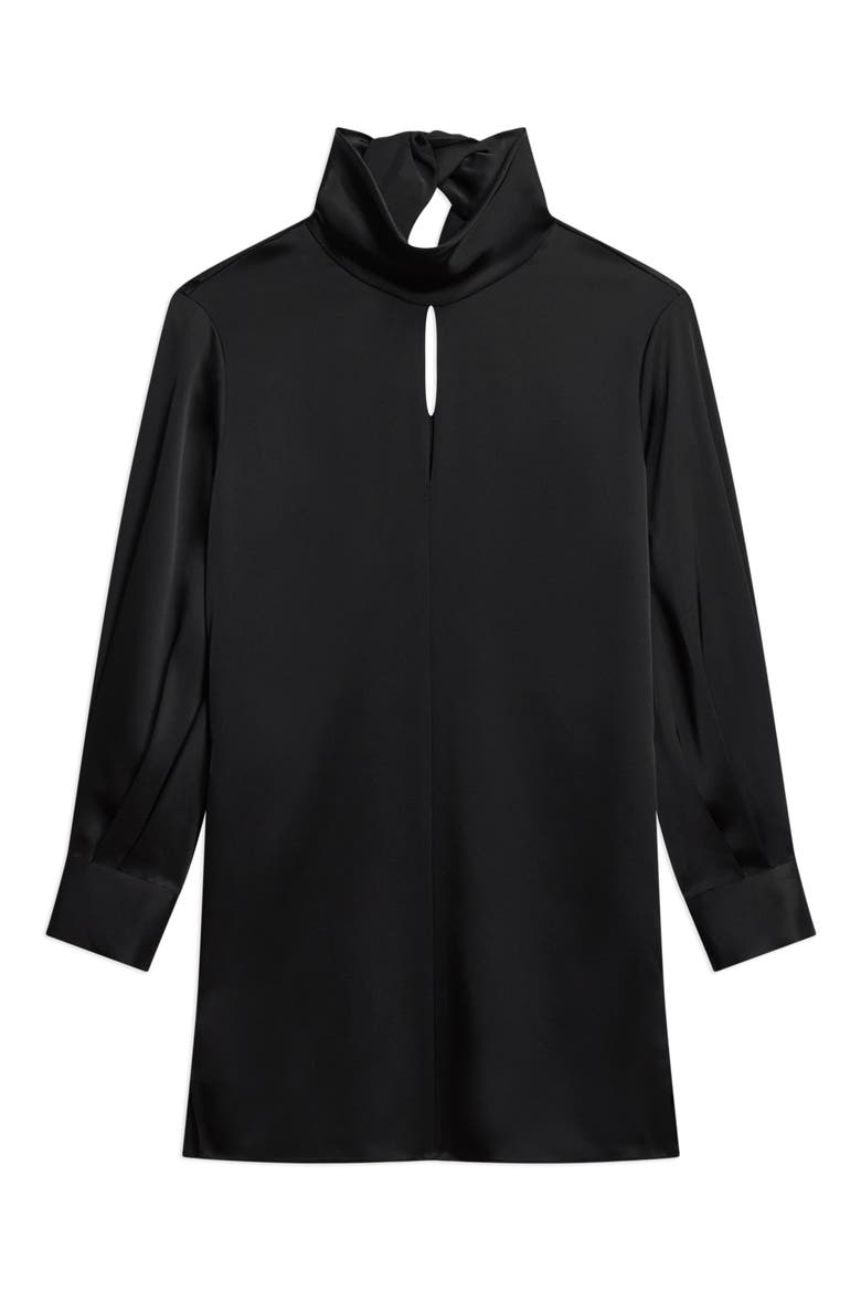 Blouson Sleeve Cutout Satin Dress, Main, color, BLACK