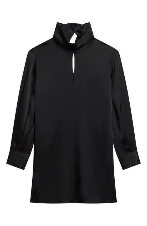Theory Blouson Sleeve Cutout Satin Dress In Black