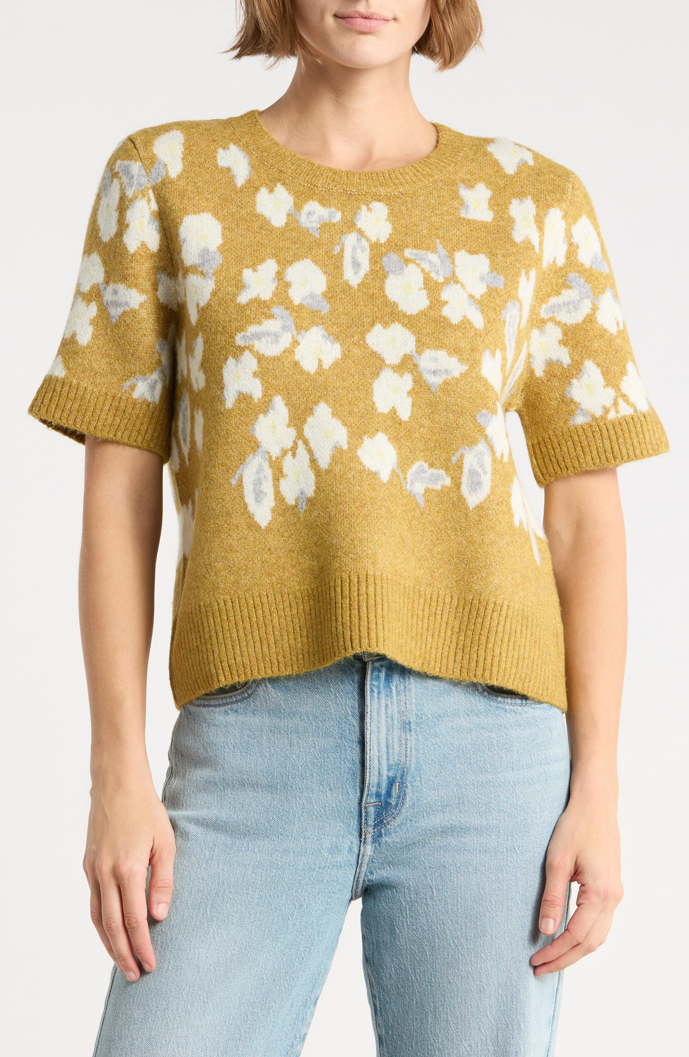 Floral Short Sleeve Sweater