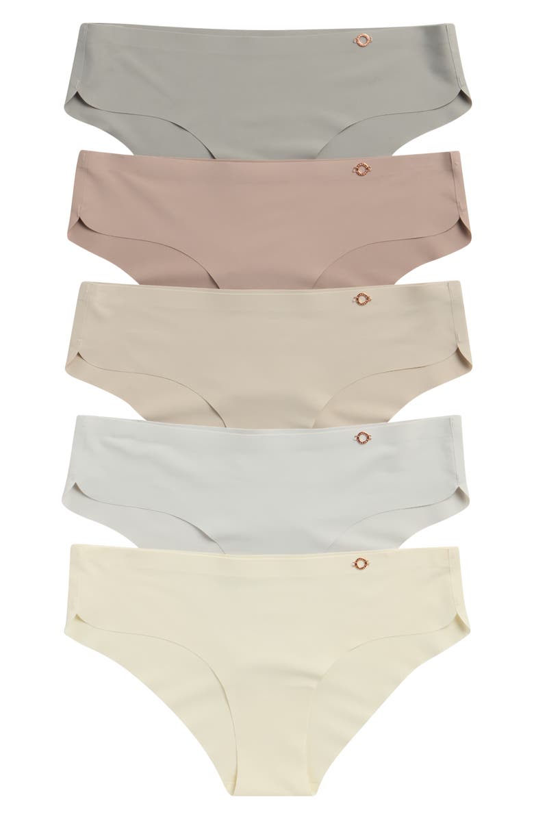 Danskin 5-Pack Microfiber Dolphin Leg Hipster Briefs, Main, color, Folklore/ Nickel Grey