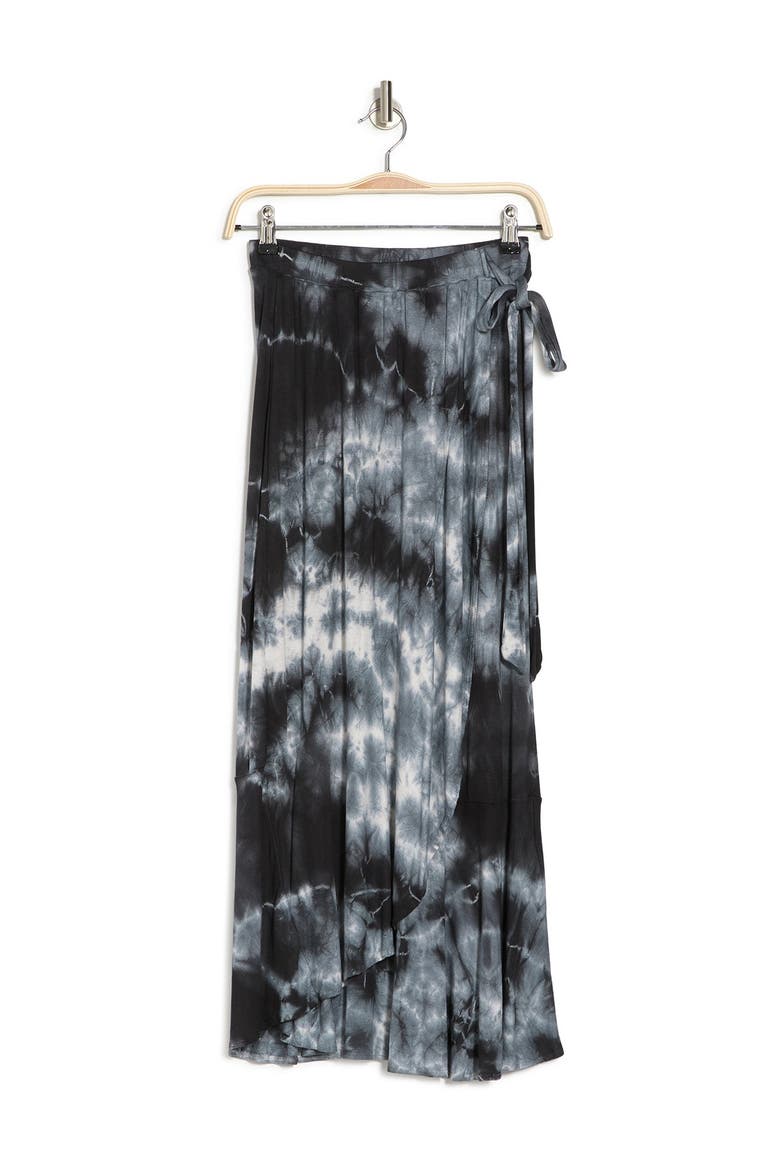 Faux Wrap Midi Skirt, Alternate, color, BLACK TIE DYE