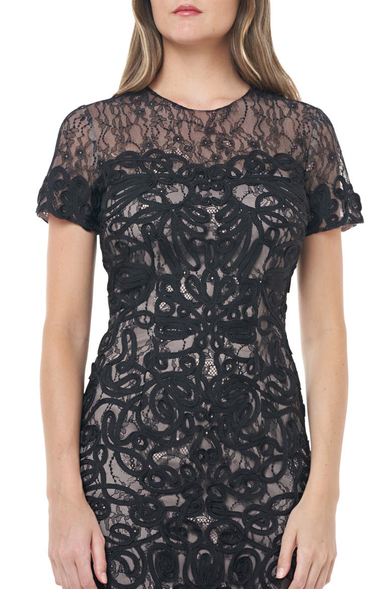 Soutache Lace Cocktail Dress, Alternate, color, BLACK NUDE