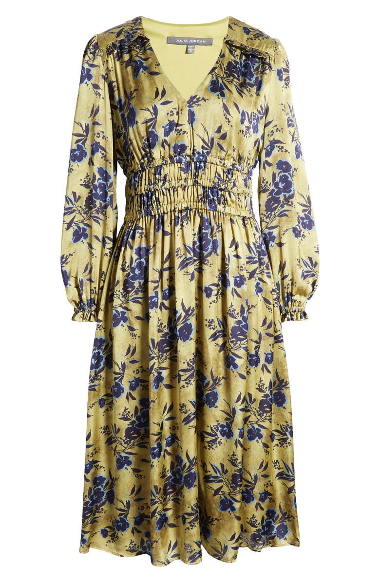 Julia Jordan Floral Print Long Sleeve Shirred Midi Dress, Alternate, color, 