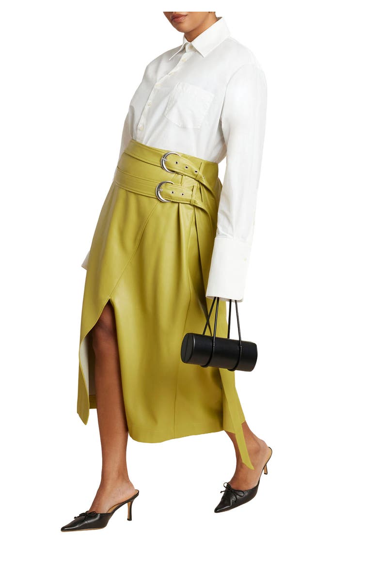 Double Belt Wrap Faux Leather Skirt, Main, color, MOSS