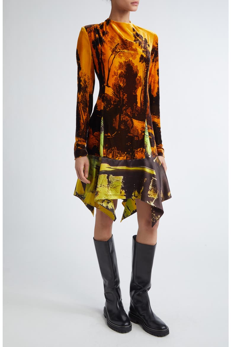 Tuscan Print Mock Neck Long Sleeve Velvet Dress, Main, color, MULTICOLOR PRINT