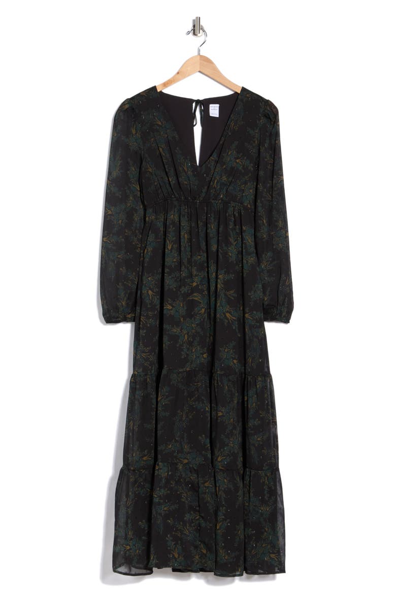Clip Dot Chifon Maxi Dress, Alternate, color, BLACK- GREEN GINA TOILE