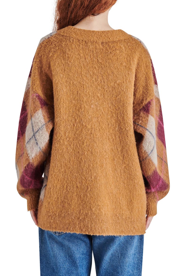 Lexie Oversize Argyle Brushed Cardigan, Alternate, color, TAN