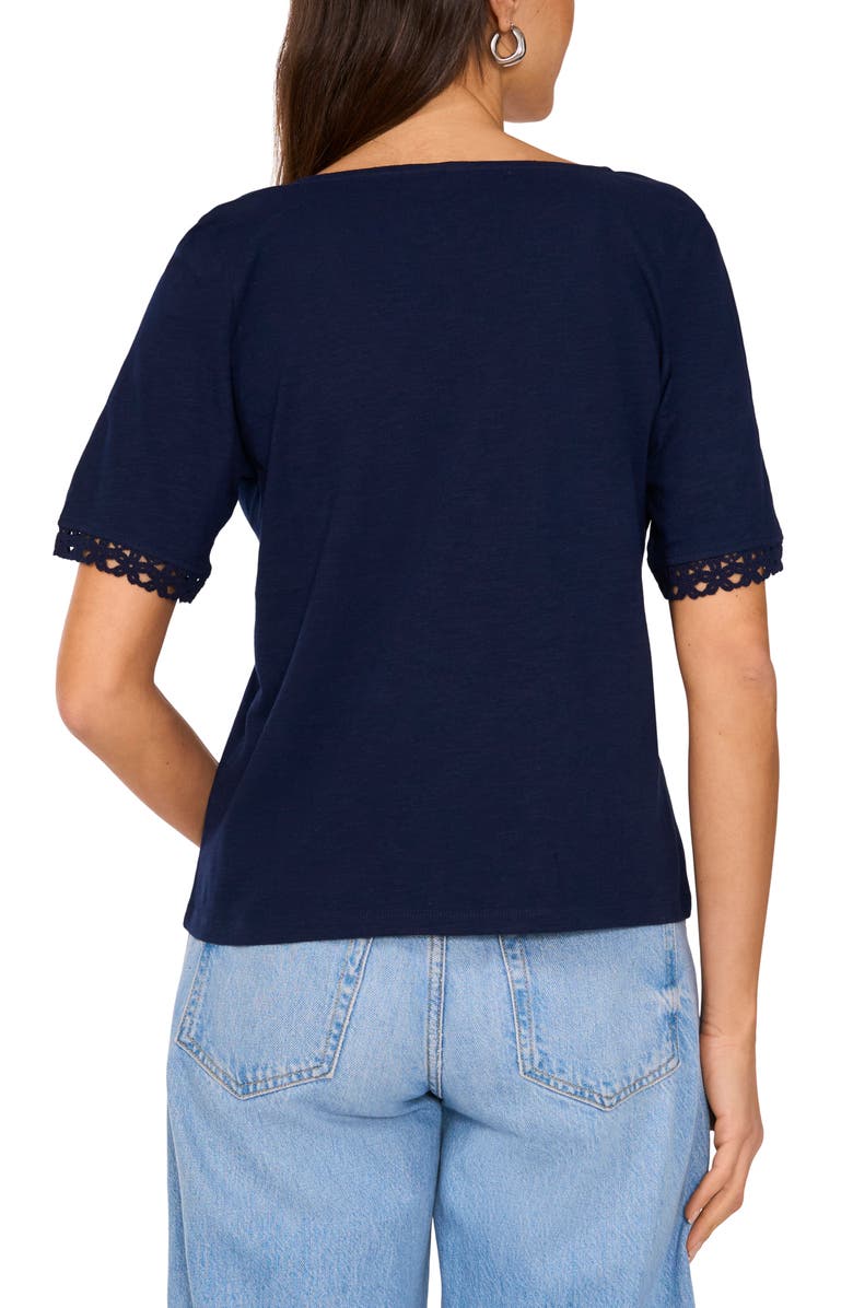 Two by Vince Camuto Lace Trim V-Neck Cotton T-Shirt, Alternate, color, Classic Navy