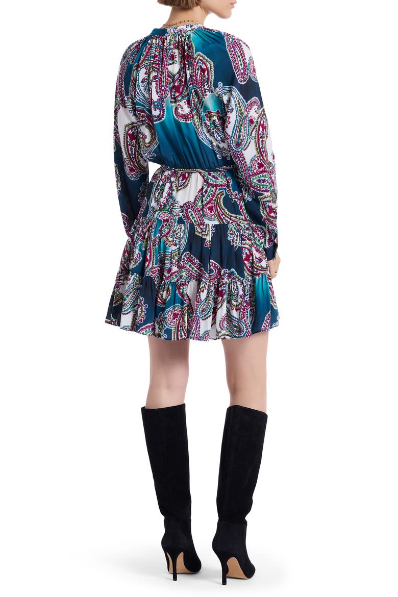 Sydney Paisley Long Sleeve Tiered Shirtdress, Alternate, color, BLUE MULTI