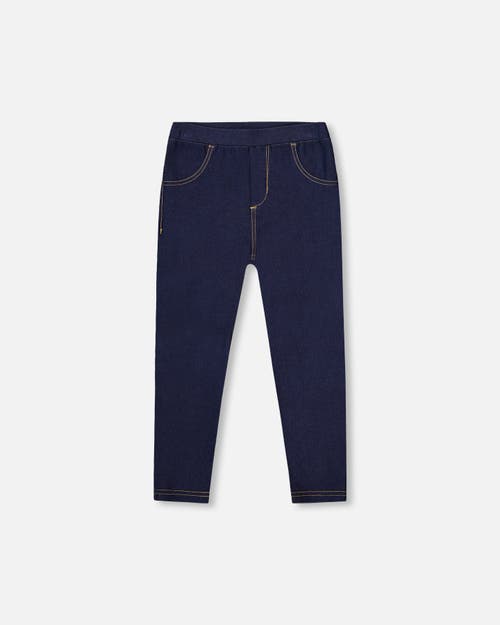 Deux Par Deux Little Girl's Plush Lined Dark Blue Denim Jeggings In Blue