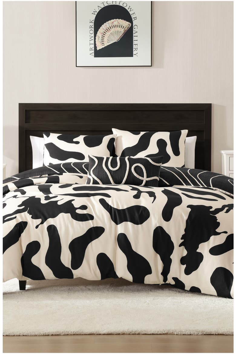 Clay Trees Reversible Comforter Set, Alternate, color, BLACK