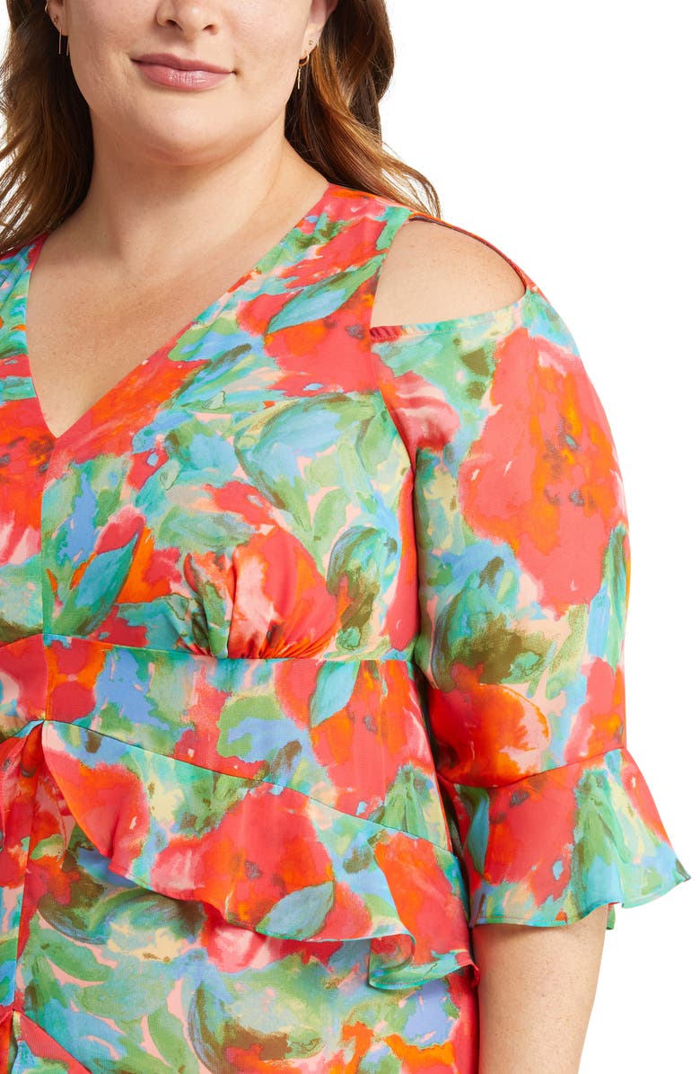 Tahari ASL Rufffle Cold Shoulder Maxi Dress, Alternate, color, 