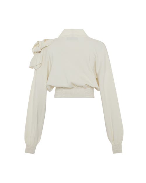 Theo The Label Nomia Cropped Rosette Cardigan In Heather Grey