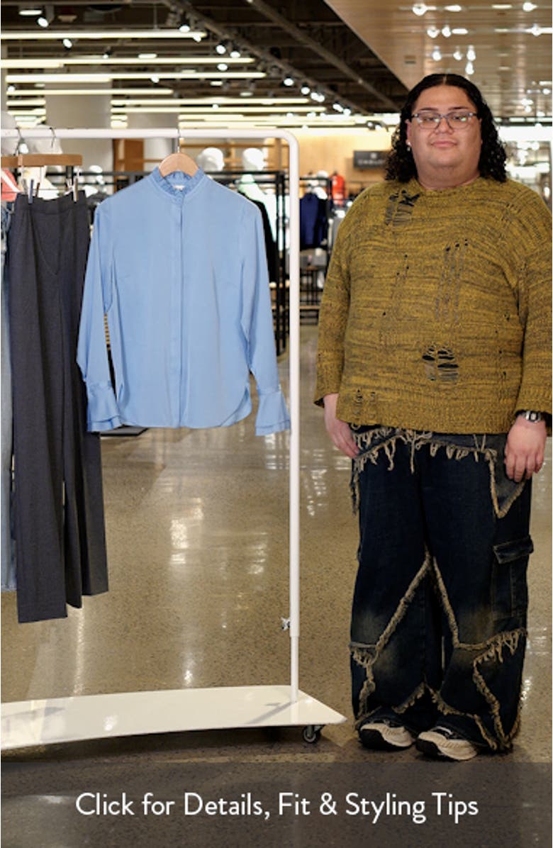 The Adair Ruffle Stretch Silk Button-Up Shirt, sales video thumbnail