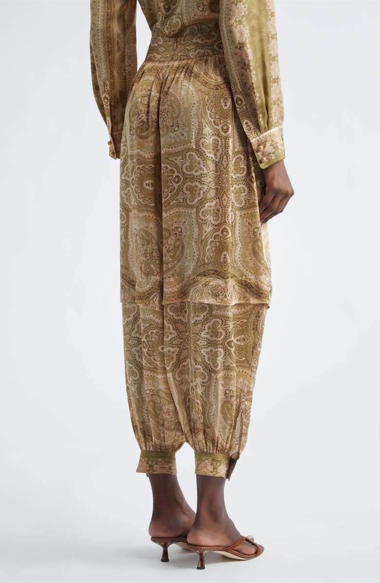 Zimmermann Kindred Spirit Luna Silk Satin Harem Pants, Alternate, color, Olive Perla Paisley