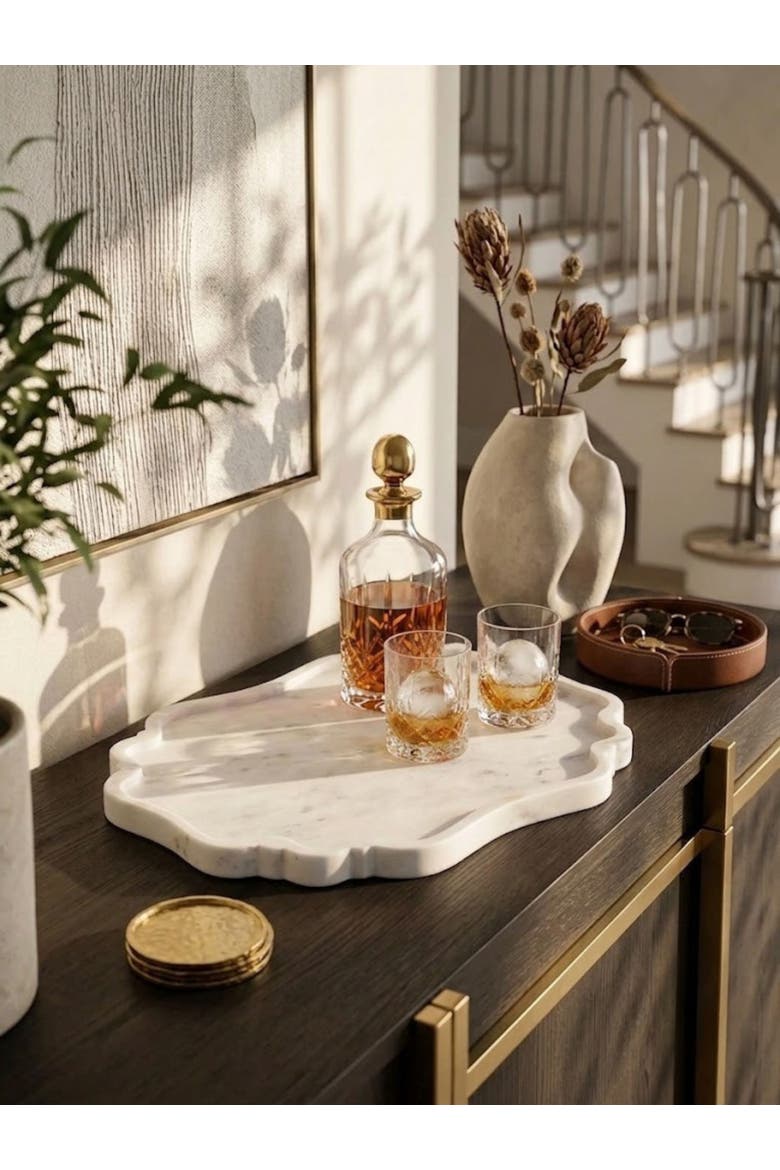 Cascade White Marble Tray, Alternate, color, Ivory