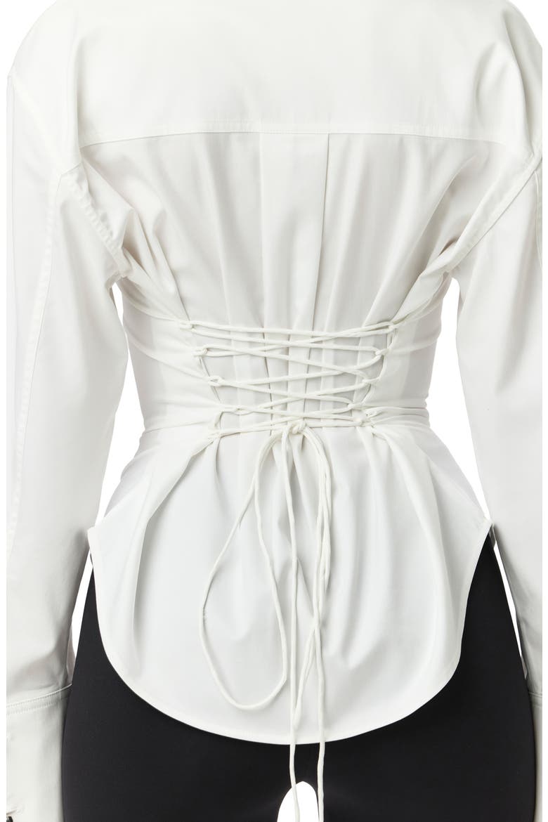 Poplin Lace-Up Button-Up Shirt, Alternate, color, WHITE