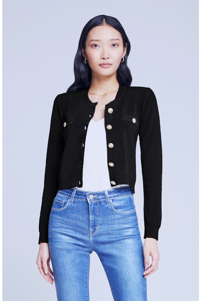 Toulouse Crewneck Cardigan, Alternate, color, BLACK