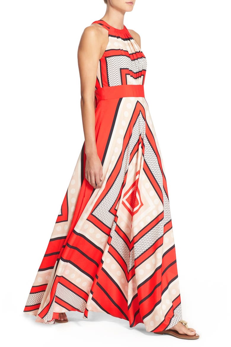 Scarf Print Crêpe de Chine Fit & Flare Maxi Dress, Alternate, color, MULTI