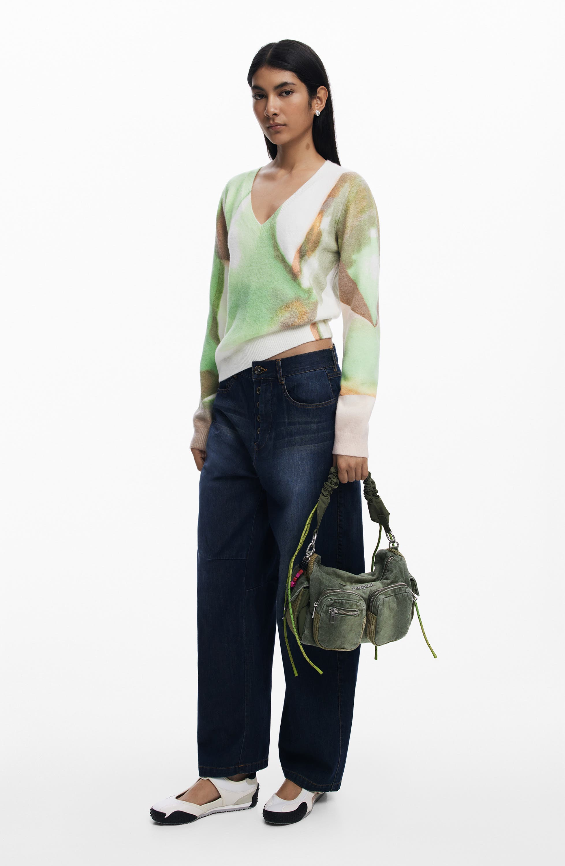 Desigual Denim Shoulder Bag, Alternate, color, Light Green