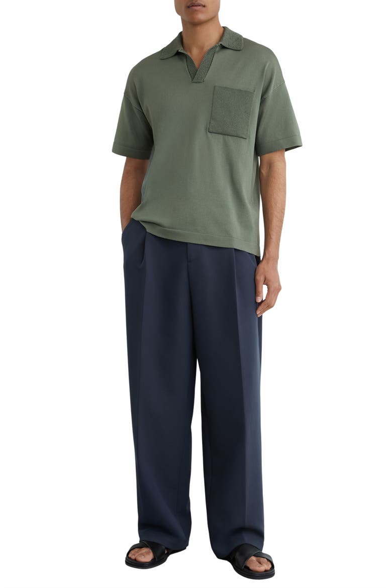 Warton Oversize Johnny Collar Pocket Polo, Alternate, color, STEEL GREEN